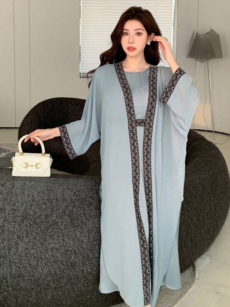 2pcs/Set Women's Print Satin Kimono Robe Sets, Spring & Summer