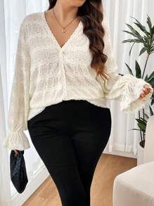 SHEIN Frenchy Plus Size Casual Elegant Lace Patchwork Jacquard Blouse - Apricot - View 5