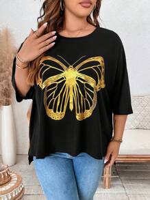 SHEIN LUNE T-shirt imprimé papillon en feuille, robe de refroidissement, tenue anti-stress, robe de soirée longue élégante, loungewear mode pour femmes