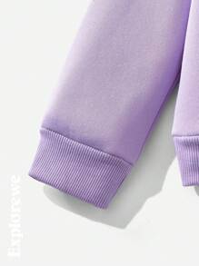 SHEIN Young Girl Purple Waterfall, Lake, Mountain Graphic Print Outdoor Fleece Crew Neck Sweatshirt