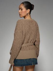 MISSGUIDED 厚实爆米花针织环绕式开衫泡泡袖芭蕾风格秋冬毛衣长袖罗纹下摆交叉前襟款式