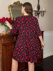 SHEIN Privé Rochie mini de petrecere elegantă pentru femei de mărimi plus mari, cu detalii de legare, mâneci cu balon și design scobit, potrivită pentru adunările de toamnă/iarna și de Ziua Îndrăgostiților