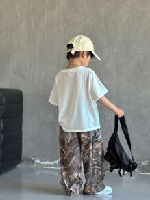 TaviRue 1 件装年轻男孩休闲运动可爱图案印花直筒裤，适合日常穿着、上学、聚会，适合春夏秋冬季节、返校和秋季服装 - 彩色 - 查看 3