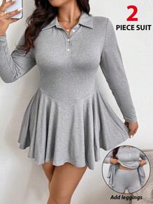 Calvaya Set de 2 piezas: Vestido tipo polo de cuello alto sexy y elegante + Leggings para mujeres talla grande, estilo campus