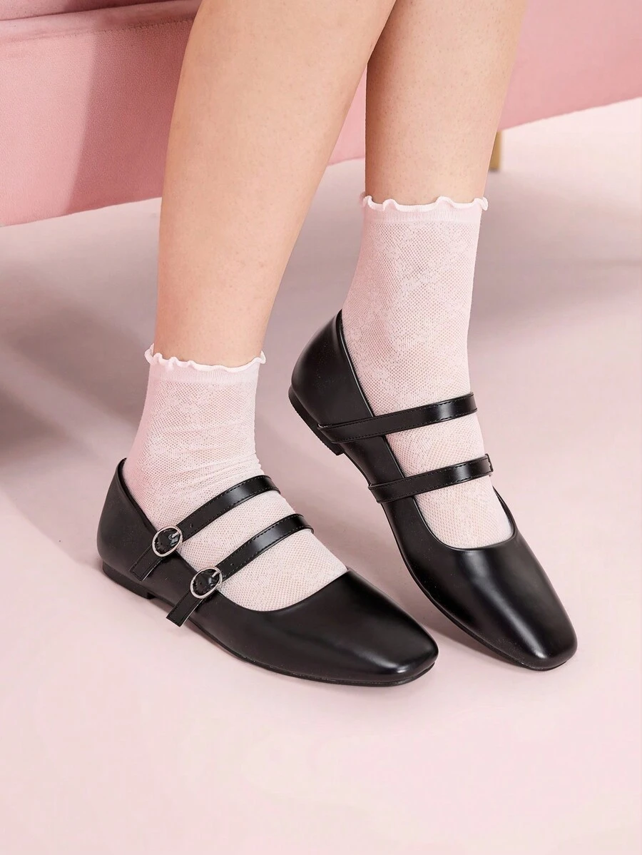 CUCCOO DOLLMOD Square Toe Leopard Print Fashionable Women Flat Shoes Valentine's Day - Black - View 1