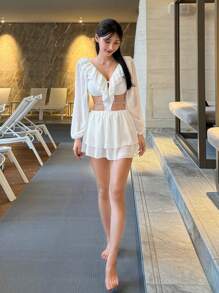 DAZY 1 pièce Monokini en mousseline de soie avec volants et découpes