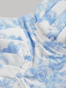 SHEIN MOD Women Blue & White Printed Ruffle Tie-Front Camisole Top, Summer Casual,Crop Tops,Valentine's Day - Blue and White - View 3