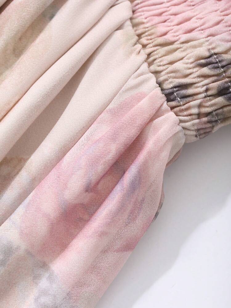 Women's All Over Print Floral Mid-Length Shirred Floral Dress Sundress Off The Shoulder Boho