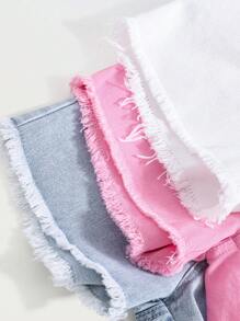 Denimly 年轻女孩 3 件套：休闲日常可爱学院风牛仔短裤，带荷叶边腰部、松紧腰部和口袋细节