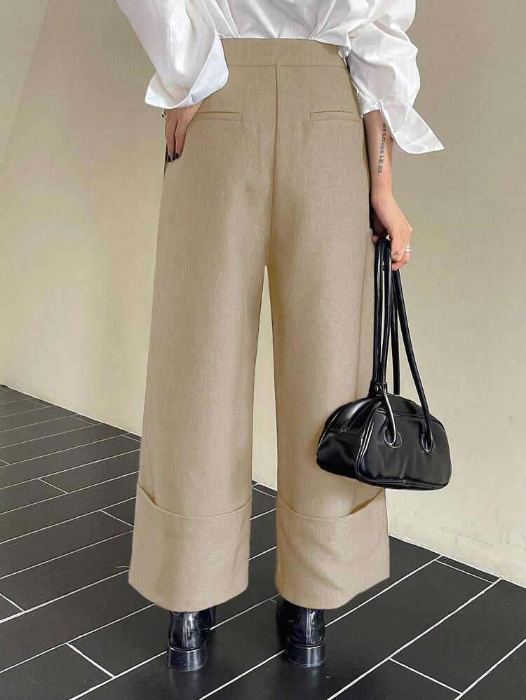 Women's Solid Color Cropped Length Straight Leg Pants With Hem And Pockets Fall/Winter Business Attire
