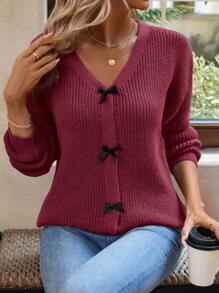 EMERY ROSE Women's Solid Color Minimalist Casual Sweater, For Daily Wear - Burgundy - View 5