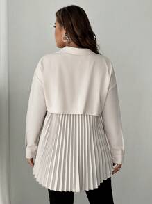 SHEIN Unity Plus Size Solid Color Button Front Long Sleeve Casual Shirt, Everyday Wear - Apricot - View 4