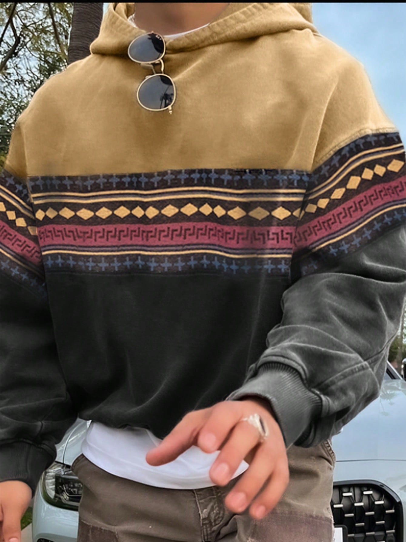 SHEIN Manfinity Dauomo Men's Geometric Print Casual Fashion Color Block Hoodie Sweatshirt