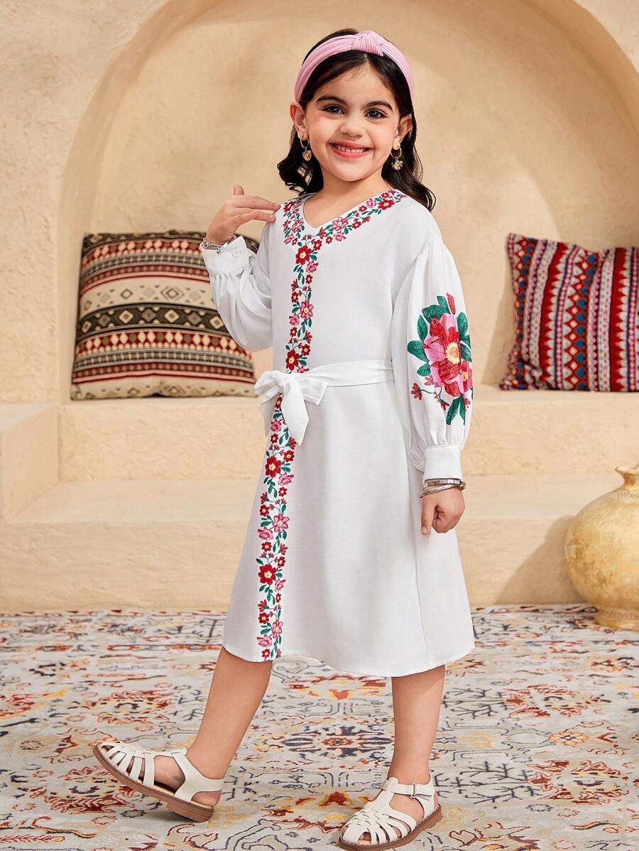 Váy chiffon rộng rãi thường ngày họa tiết hoa cho bé gái có tay bồng - Nhiều màu - Xem 1