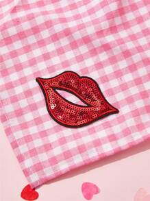 PETSIN Pink Plaid Lip Print Cute Pet Bandana, Suitable For Valentine's Day
