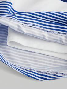 SHEIN Leap Crew 2pc Set Young Boy Casual Striped Beach Pants Look Like Two Pieces Suits, Suitable For Travel, Vacation, Swimming Sports - Blue and White - View 5