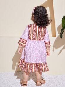 SHEIN Babygirl 花卉印花无袖夏季休闲连衣裙 - 粉色 - 查看 2