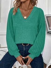 INAWLY Plus Size Women Fashion Casual V-Neck T-Shirt, Autumn/Winter