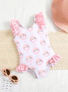 SHEIN Infant/Toddler Girls Random Print Flyaway Unbinded One-Piece Swimsuit - Multicolor - View 7