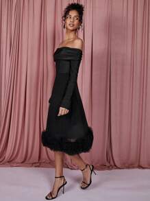 COSMINA Women's Off Shoulder Long Dress, Black