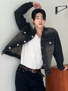 DAZY Men's Solid Navy Blue Denim Jacket For Autumn - Blue - View 5