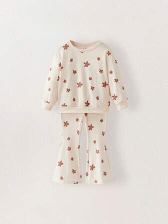 THE HAPPY LOOK 年轻女孩米色圆领宽松落肩长袖套装