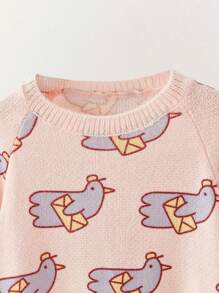 THE HAPPY LOOK Young Girls Winter Cute Bird Print Pink Pullover Lantern Sleeve Knit Dress - Pink - View 3