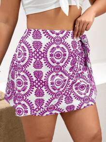 SHEIN VCAY Plus Allover Print Knot Side Summer Skirt