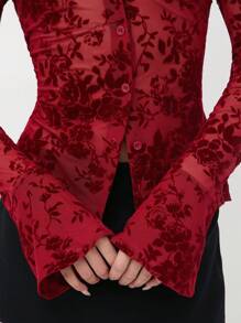 TRNVIE Women Front Button Long Sleeve Shirt Collar Minimalist Casual Blouse, Everyday Wear