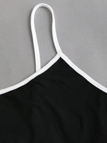 Sweetra Plus Size Contrast Binding Spaghetti Strap Flared Jumpsuit, For Summer - Black and White - View 4