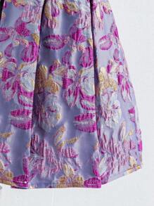 SHEIN 2pcs Set: Floral Jacquard Crew Neck Puffy Sleeve Top & Midi Skirt, Elegant - Multicolor - View 5