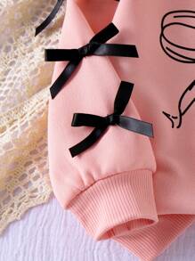 Elladie kids 2pcs/Set Baby Girls Casual Everyday Grey Long Sleeve Bow Print Sweatshirt And Knit Leggings Set, Cute & Fashionable For Autumn