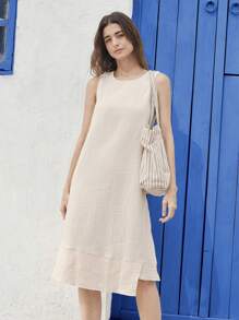 EMERY ROSE Women Solid Color Round Neck Loose Casual Midi Dress