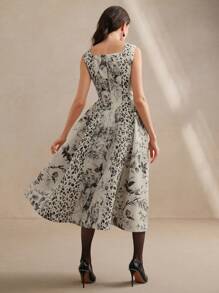 Anewsta Váy chữ A không tay thiết kế in họa tiết thanh lịch cổ điển, trang phục xuân/hè dành cho nữ - Nhiều màu - Xem 2