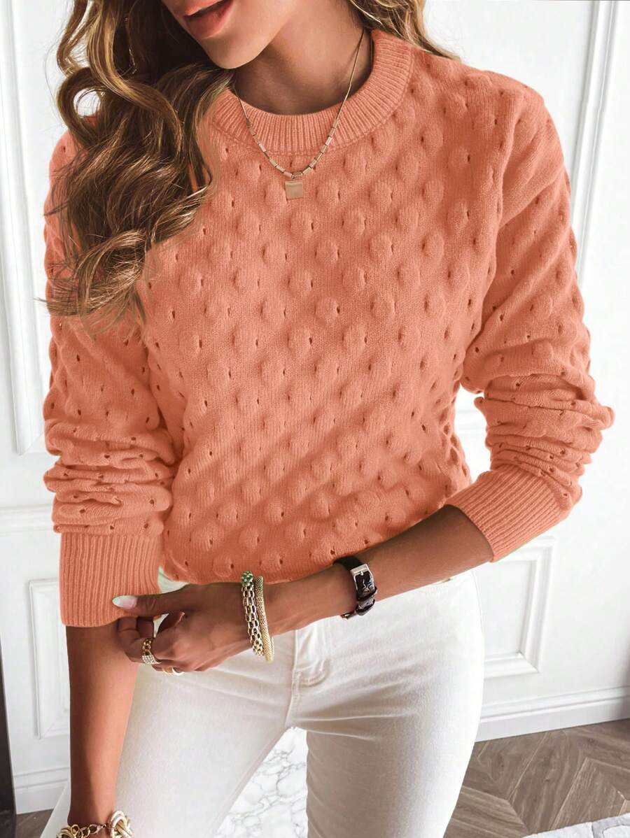 SHEIN LUNE Blusa casual de mujer de cuello redondo y manga larga, de uso diario - Rojo - Ver 1