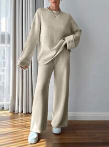 EURMUSE Women Button Detailed Sweater And Pant Set - Beige - View 4