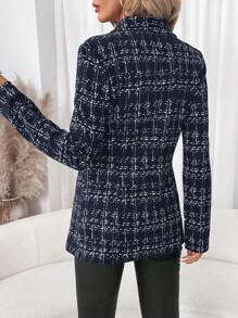 SHEIN Clasi Winter Elegant Women's Long Sleeve Women's Check Waist Slimming Blazer Jacket - Navy Blue - View 2