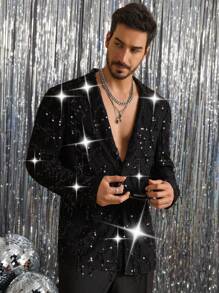 Manfinity VCAY Men's Fashionable Casual Long Sleeve Open Front Loose Bomber Jacket, For Fall Winter - Black - View 4