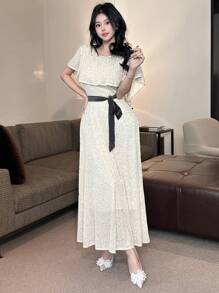 DAZY Women Ruffle Neck Sequin Decorated Party Dress Sundress Prom Dress - Gold - View 3