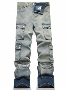 Chillumni Men's Simple Front Button Pocket Casual Jeans, Daily Wear - Bronze - View 1