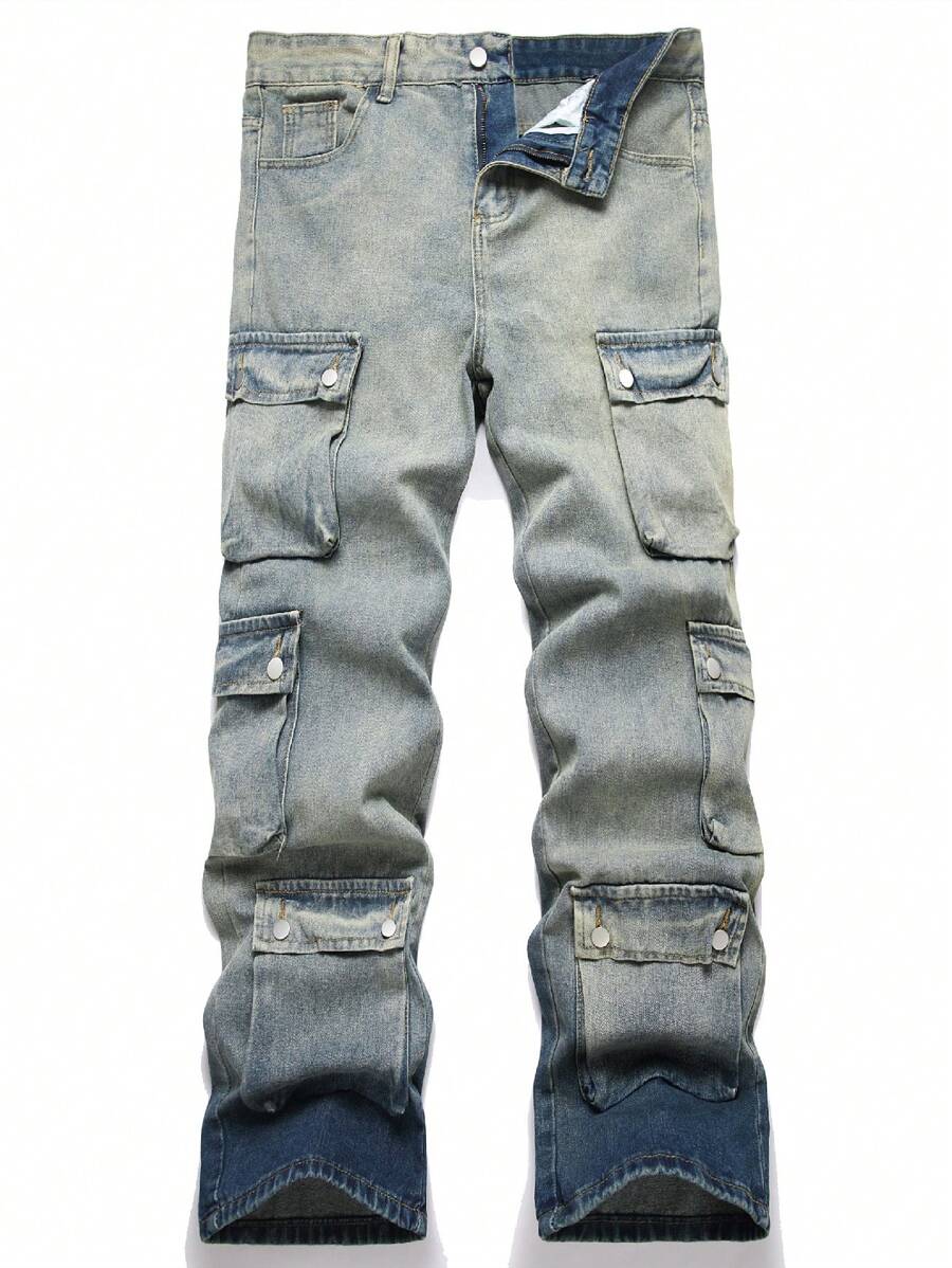 Chillumni Men's Simple Front Button Pocket Casual Jeans, Daily Wear - Bronze - View 1