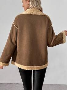 Chiquease Chaqueta/Abrigo casual de mujer con cuello grueso de piel sintética y mangas largas, para invierno