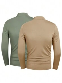 2pcs Set Teenage Turtleneck Long Sleeve T-Shirt & Base Layer - Multicolor - View 2