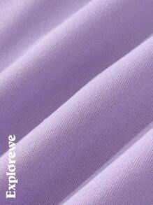 SHEIN Young Girl Purple Waterfall, Lake, Mountain Graphic Print Outdoor Fleece Crew Neck Sweatshirt