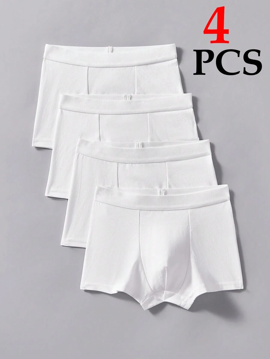 SHEIN 4pcs Young Boy Simple Comfortable Elastic Waist Breathable Boxer Briefs