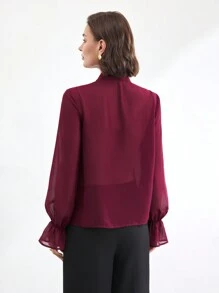 BizChic Áo cánh tay dài cổ chữ V màu đỏ Angola, trang phục dự tiệc cho phụ nữ và các cô gái trẻ, mùa xuân/hè - Màu Đỏ Sâu - Xem 4
