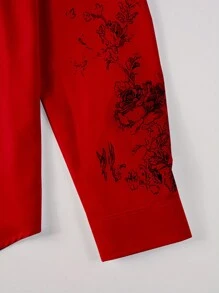 Manfinity Homme Men's Floral Print Front Button Long Sleeve Casual Top, Daily Wear, Fall - Red - View 4