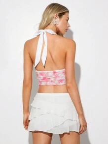 SHEIN EZwear Women's Lace Halter Front Tie Camisole, Casual Vacation