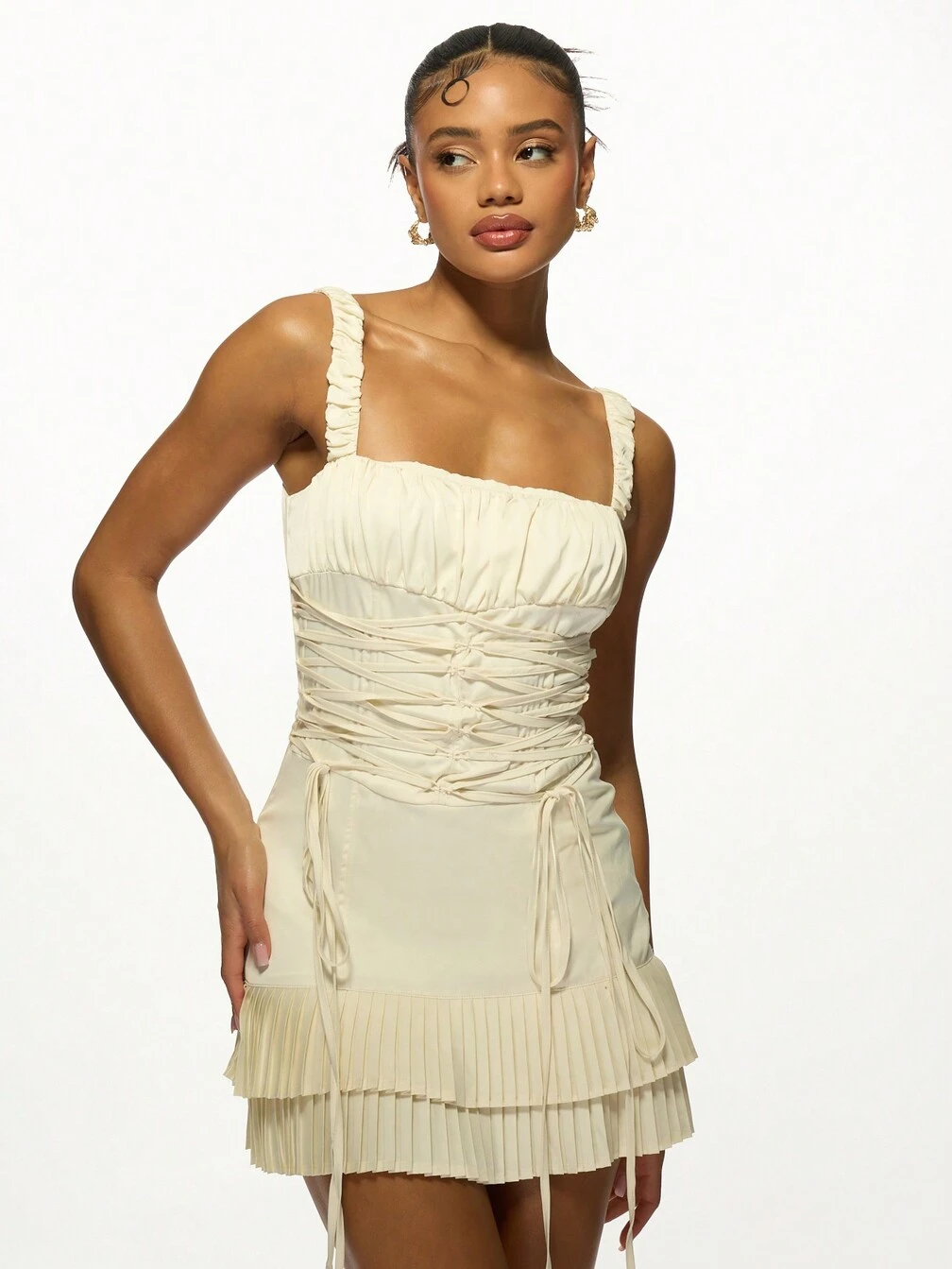 corset dress missguided MISSGUIDED Ruched Corset Mini Dress With Pleated Hem｜MISSGUIDED