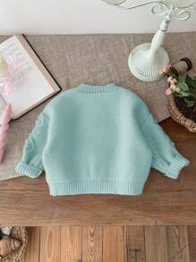 SHEIN LMoss Kids LMoss Babygirl Versatile Minimalist White Long Sleeve Sweater, Cute For Autumn/Winter